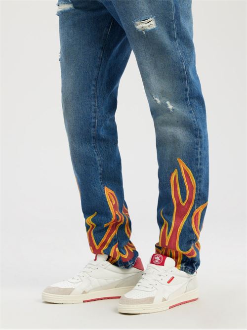 Straight leg jeans with flame print PALM ANGELS | PMYA012F22DEN0074525